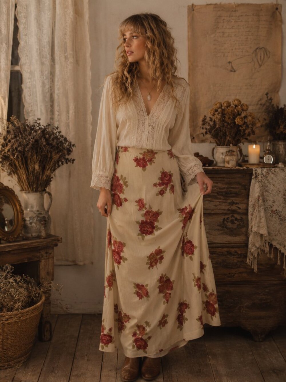 Vintage Silk Floral Skirt - Rena Rowan
